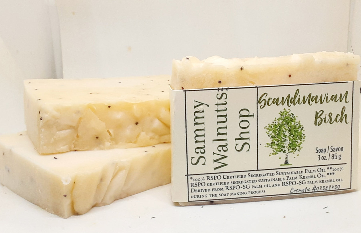 Hand Milled Scandinavian Birch Leaf Soap with Poppy Seeds,  Invigorating, Exfoliating