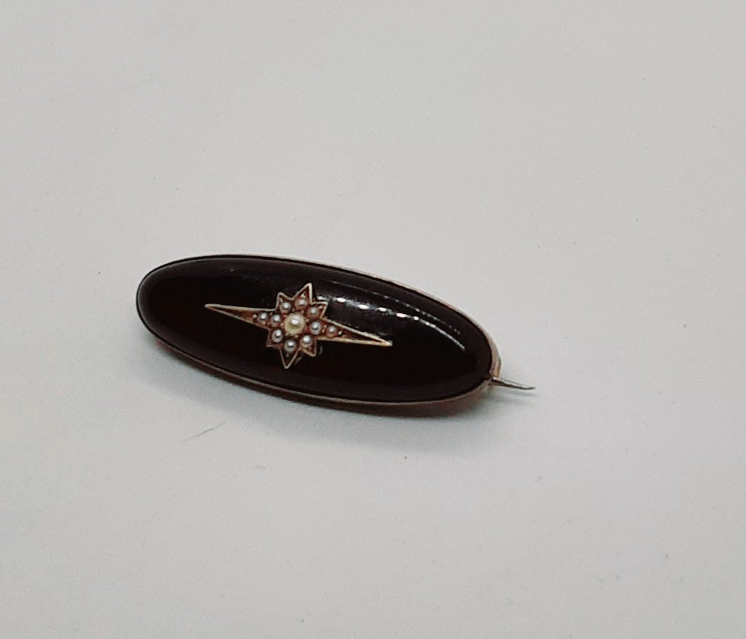 Mourning Brooch, 1887, Enameled with Seed Pearls, 14kt