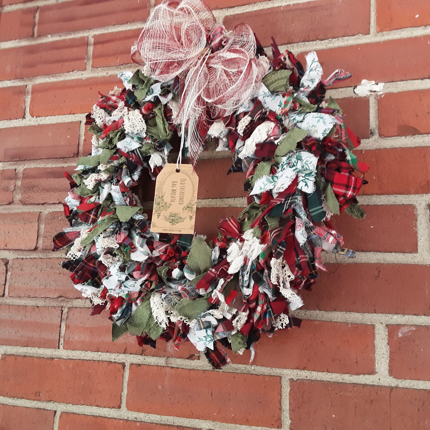 Victorian Handmade Christmas Rag Wreath  - Upcycled Vintage  Plaids, Lace, etc.