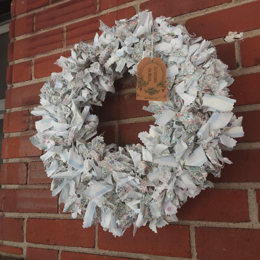 Victorian Handmade Rag Wreath in Blues